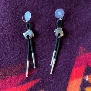 Sterling Native American Rabbit Bolo Earrings